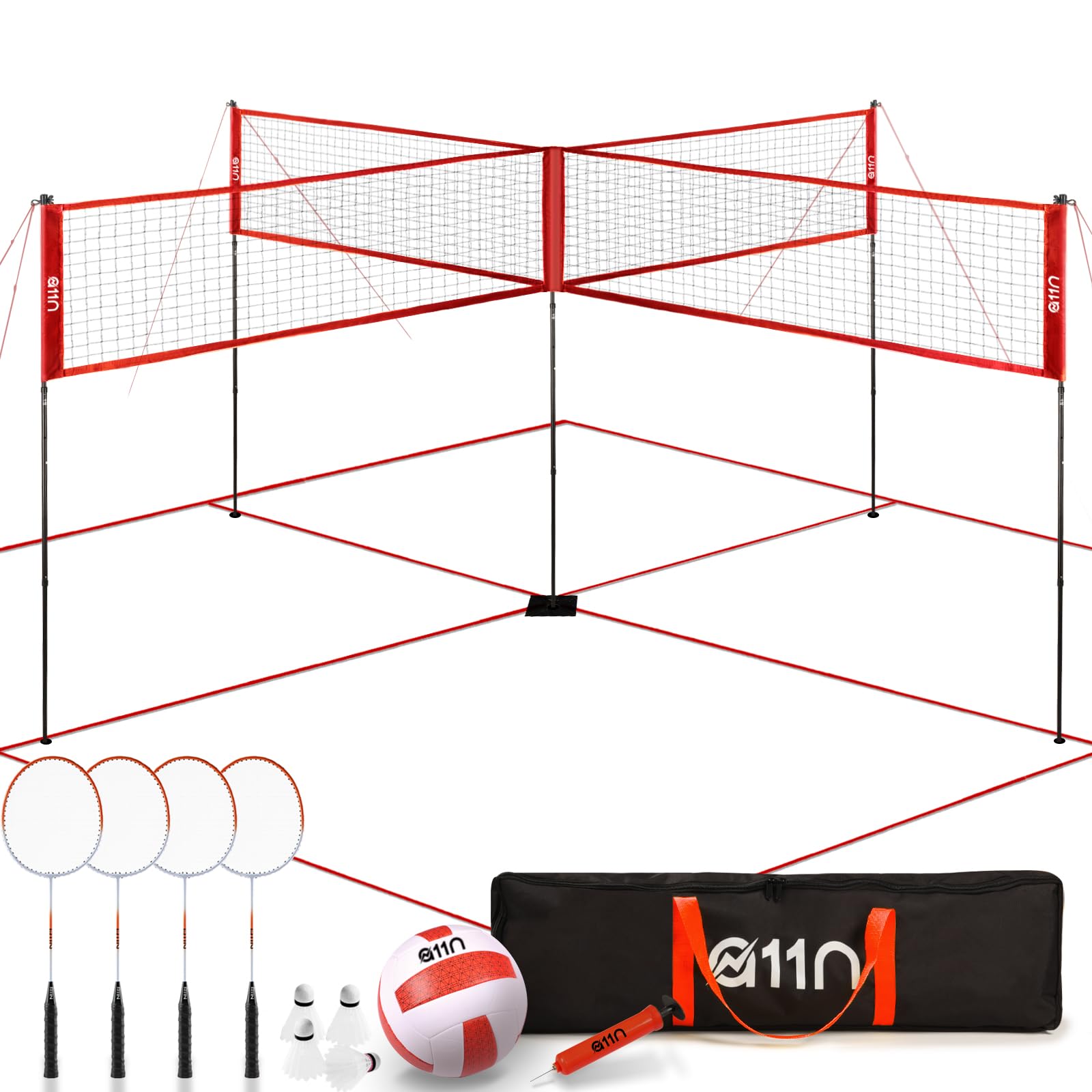 Amazon.com : A11N 20ft 4-Way Volleyball and Badminton Net